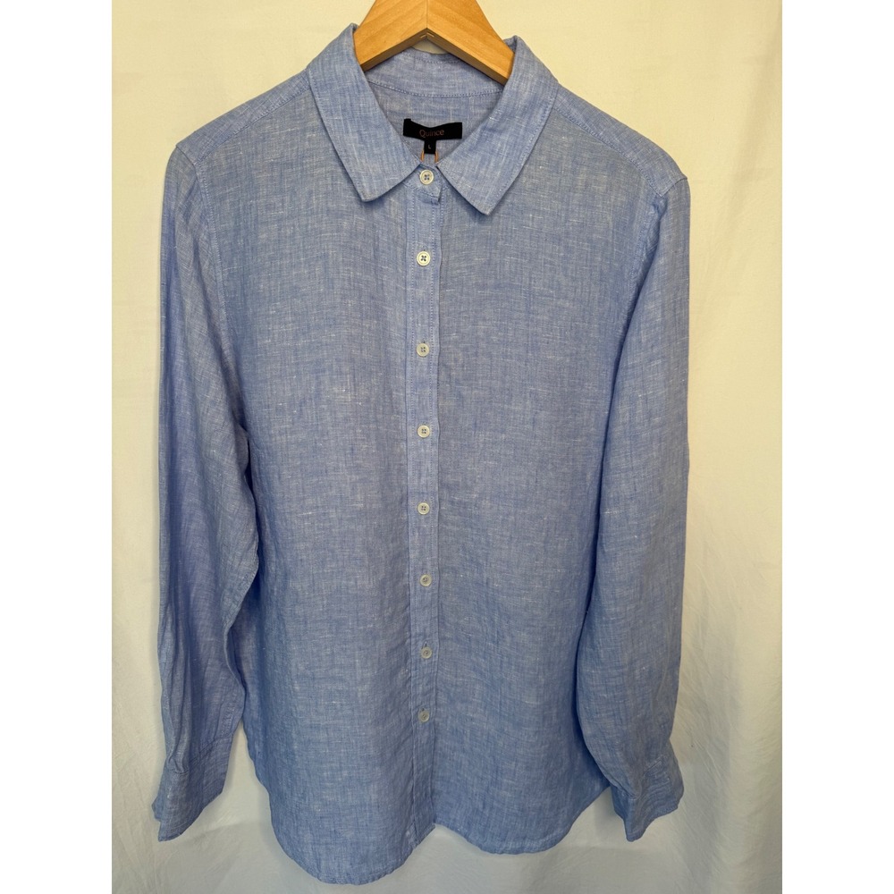 Quince 100% European Linen Long Sleeve Shirt French Blue Size L NWT - Picture 2 of 9